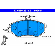Комплект гальмівних колодок, дискове гальмо ATE 13.0460-2934.2