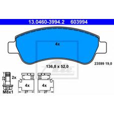Комплект гальмівних колодок, дискове гальмо ATE 13.0460-3994.2